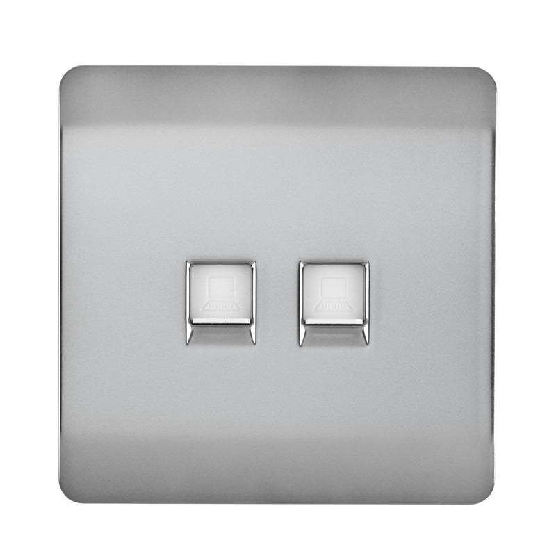 Load image into Gallery viewer, Trendi Switch ART-TLP+PCBS, Artistic Modern RJ11 Telephone &amp; PC Ethernet Brushed Steel Finish, BRITISH MADE, (35mm Back Box Required), 5yrs Warranty - 54214

