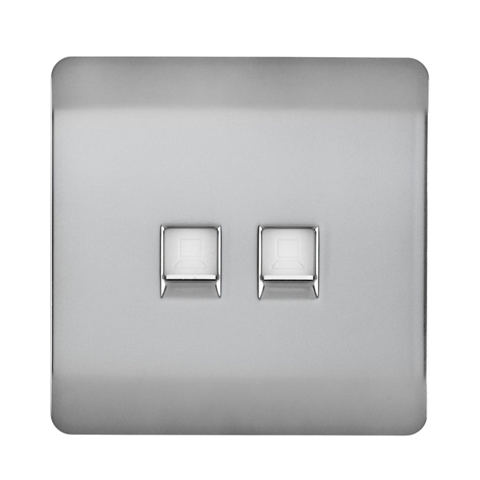 Trendi Switch ART-2TLPBS, Artistic Modern Twin RJ11 Telephone Brushed Steel Finish, BRITISH MADE, (35mm Back Box Required), 5yrs Warranty - 53650