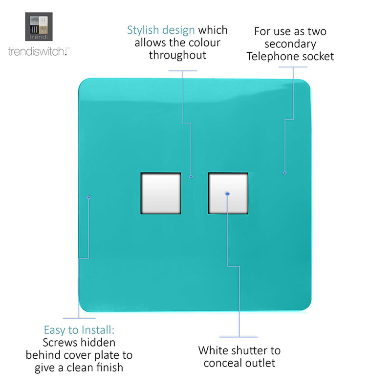 Load image into Gallery viewer, Trendi Switch ART-2PCBT, Artistic Modern Twin PC Ethernet Cat 5&amp;6 Data Outlet Bright Teal Finish, BRITISH MADE, (35mm Back Box Required), 5yrs Warranty - 53610
