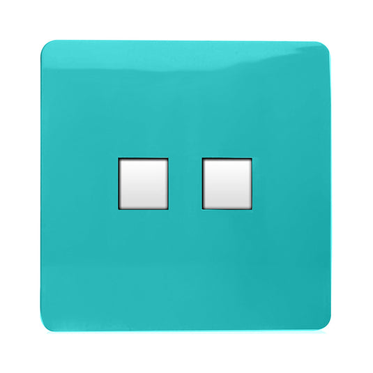 Trendi Switch ART-2PCBT, Artistic Modern Twin PC Ethernet Cat 5&6 Data Outlet Bright Teal Finish, BRITISH MADE, (35mm Back Box Required), 5yrs Warranty - 53610