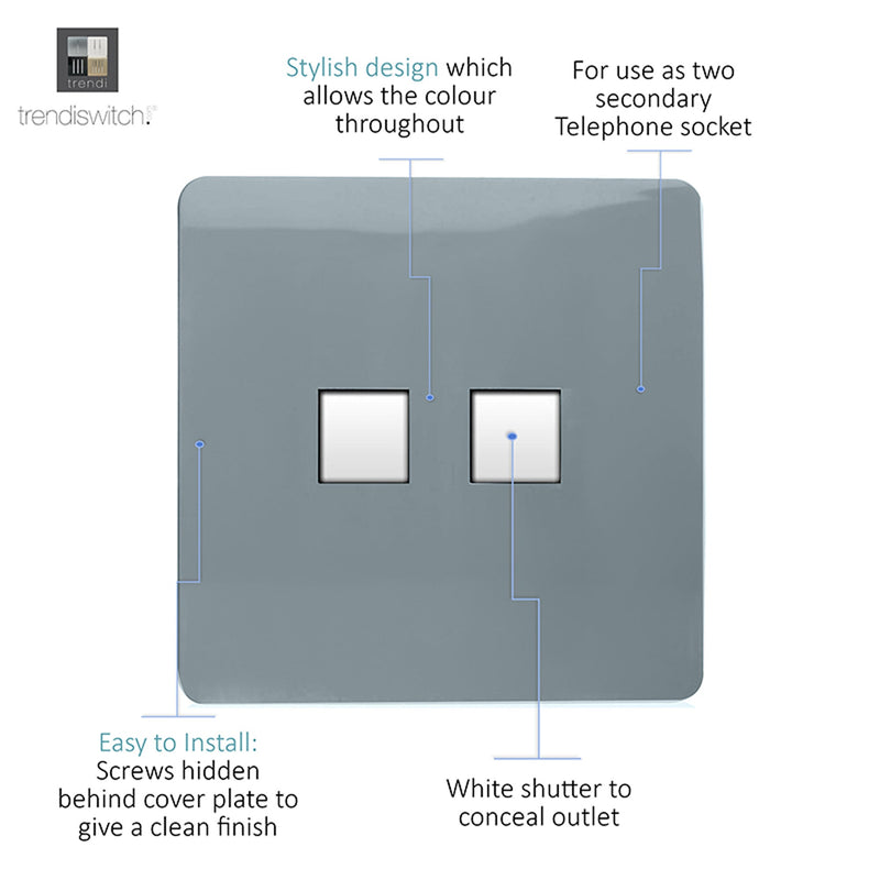 Load image into Gallery viewer, Trendi Switch ART-TLP+PCCG, Artistic Modern RJ11 Telephone &amp; PC Ethernet Cool Grey Finish, BRITISH MADE, (35mm Back Box Required), 5yrs Warranty - 54216
