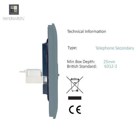 Trendi Switch ART-TLP+PCCG, Artistic Modern RJ11 Telephone & PC Ethernet Cool Grey Finish, BRITISH MADE, (35mm Back Box Required), 5yrs Warranty - 54216
