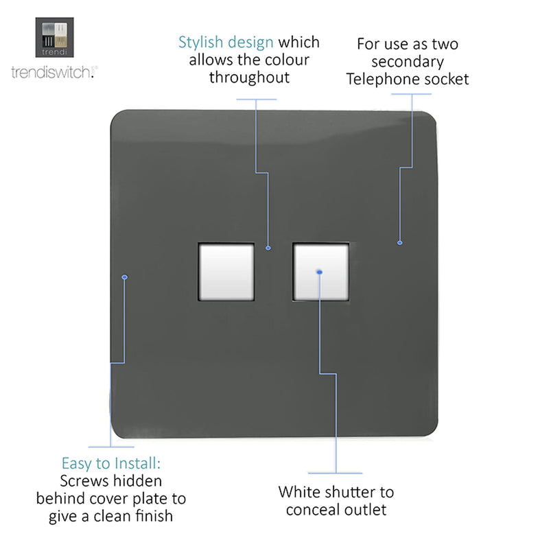 Load image into Gallery viewer, Trendi Switch ART-TLP+PCCH, Artistic Modern RJ11 Telephone &amp; PC Ethernet Charcoal Finish, BRITISH MADE, (35mm Back Box Required), 5yrs Warranty - 54217
