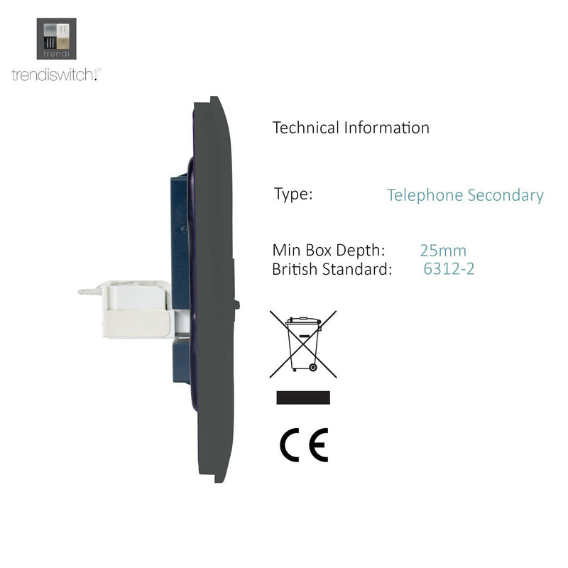 Load image into Gallery viewer, Trendi Switch ART-TLP+PCCH, Artistic Modern RJ11 Telephone &amp; PC Ethernet Charcoal Finish, BRITISH MADE, (35mm Back Box Required), 5yrs Warranty - 54217
