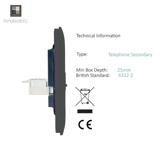 Trendi Switch ART-TLP+PCCH, Artistic Modern RJ11 Telephone & PC Ethernet Charcoal Finish, BRITISH MADE, (35mm Back Box Required), 5yrs Warranty - 54217