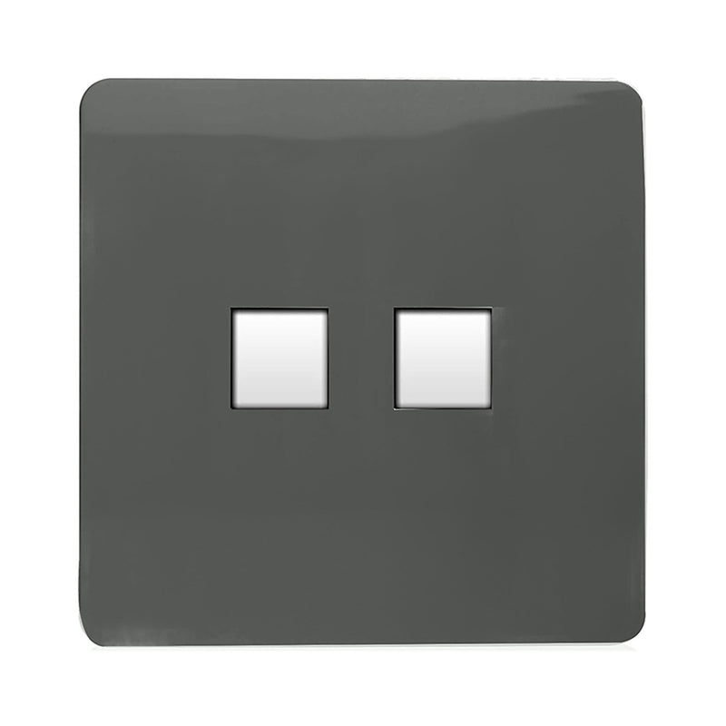 Load image into Gallery viewer, Trendi Switch ART-TLP+PCCH, Artistic Modern RJ11 Telephone &amp; PC Ethernet Charcoal Finish, BRITISH MADE, (35mm Back Box Required), 5yrs Warranty - 54217

