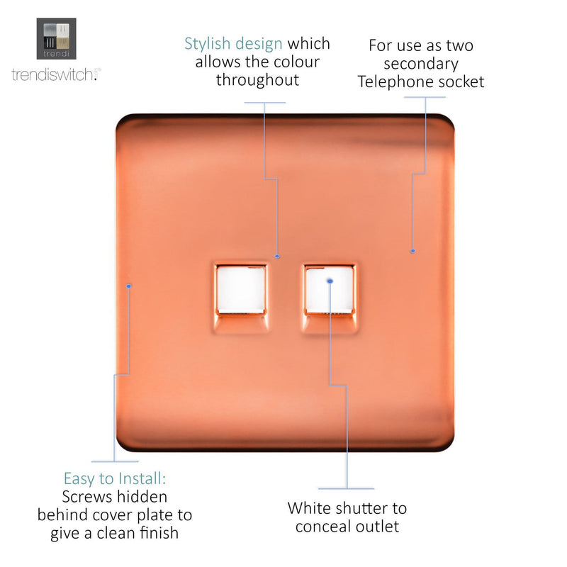 Load image into Gallery viewer, Trendi Switch ART-2PCCPR, Artistic Modern Twin PC Ethernet Cat 5&amp;6 Data Outlet Copper Finish, BRITISH MADE, (35mm Back Box Required), 5yrs Warranty - 53613
