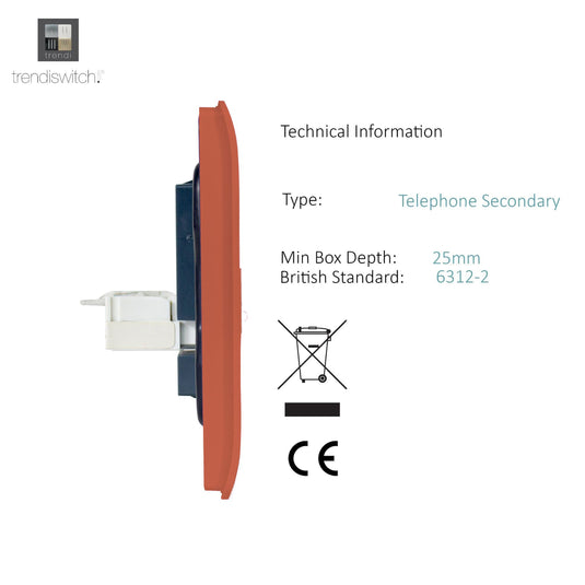 Trendi Switch ART-TLP+PCCPR, Artistic Modern RJ11 Telephone & PC Ethernet Copper Finish, BRITISH MADE, (35mm Back Box Required), 5yrs Warranty - 54218
