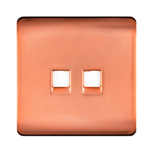 Trendi Switch ART-2PCCPR, Artistic Modern Twin PC Ethernet Cat 5&6 Data Outlet Copper Finish, BRITISH MADE, (35mm Back Box Required), 5yrs Warranty - 53613