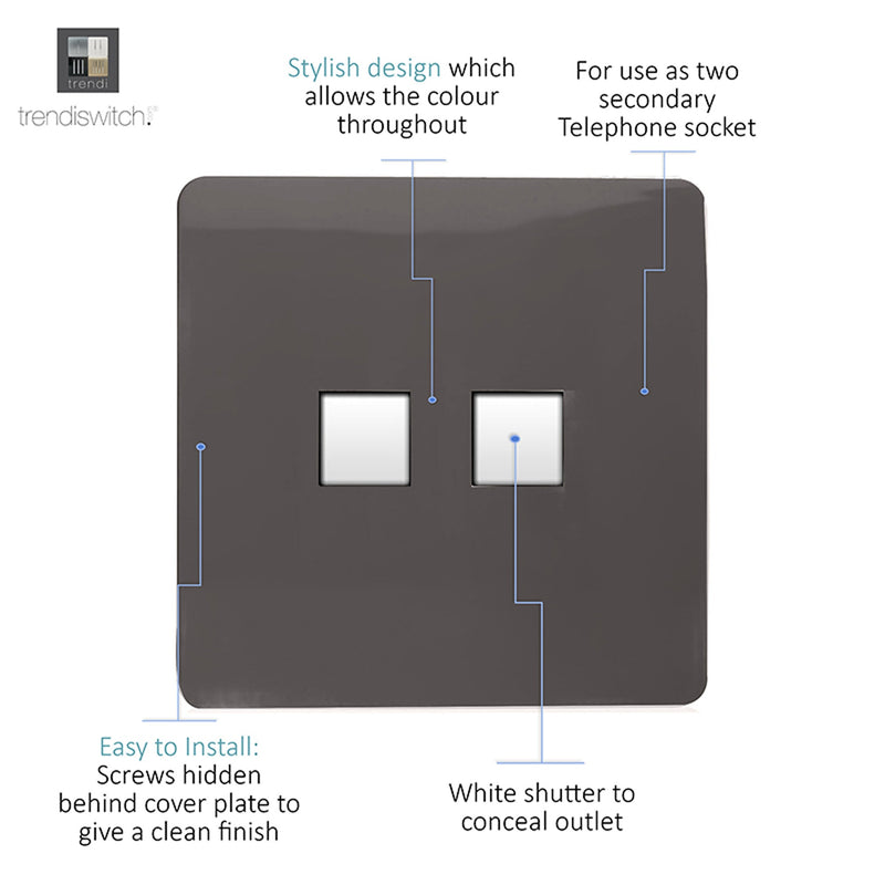 Load image into Gallery viewer, Trendi Switch ART-2TLPDB, Artistic Modern Twin RJ11 Telephone Dark Brown Finish, BRITISH MADE, (35mm Back Box Required), 5yrs Warranty - 53655
