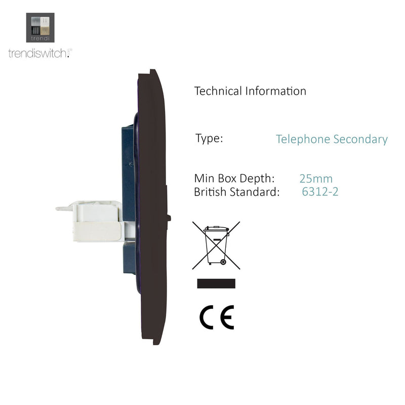 Load image into Gallery viewer, Trendi Switch ART-TLP+PCDB, Artistic Modern RJ11 Telephone &amp; PC Ethernet Dark Brown Finish, BRITISH MADE, (35mm Back Box Required), 5yrs Warranty - 54219

