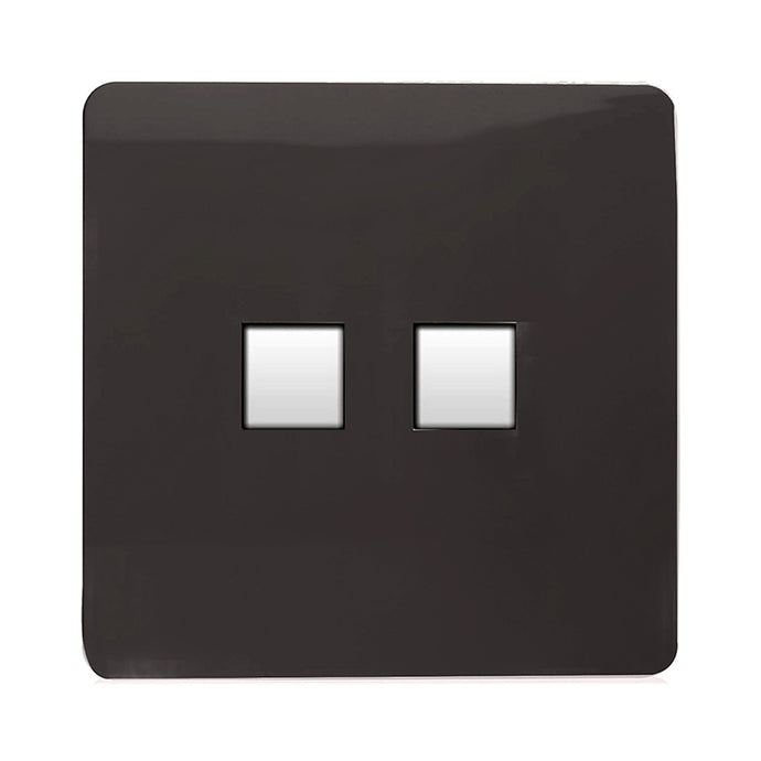 Trendi Switch ART-2PCDB, Artistic Modern Twin PC Ethernet Cat 5&6 Data Outlet Dark Brown Finish, BRITISH MADE, (35mm Back Box Required), 5yrs Warranty - 53614