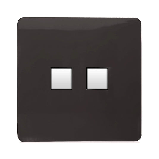 Trendi Switch ART-2PCDB, Artistic Modern Twin PC Ethernet Cat 5&6 Data Outlet Dark Brown Finish, BRITISH MADE, (35mm Back Box Required), 5yrs Warranty - 53614