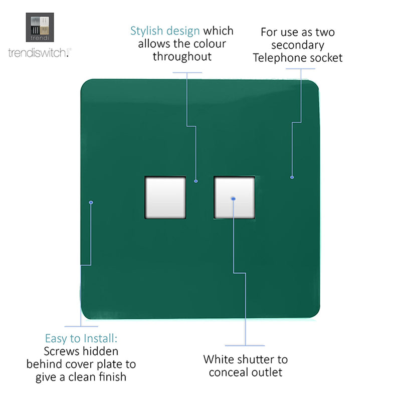 Load image into Gallery viewer, Trendi Switch ART-2TLPDG, Artistic Modern Twin RJ11 Telephone Dark Green Finish, BRITISH MADE, (35mm Back Box Required), 5yrs Warranty - 53656
