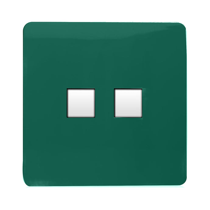 Trendi Switch ART-2PCDG, Artistic Modern Twin PC Ethernet Cat 5&6 Data Outlet Dark Green Finish, BRITISH MADE, (35mm Back Box Required), 5yrs Warranty - 53615