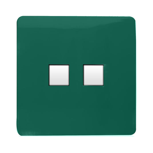 Trendi Switch ART-2PCDG, Artistic Modern Twin PC Ethernet Cat 5&6 Data Outlet Dark Green Finish, BRITISH MADE, (35mm Back Box Required), 5yrs Warranty - 53615