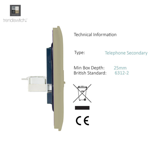 Trendi Switch ART-TLP+PCGO, Artistic Modern RJ11 Telephone & PC Ethernet Champagne Gold Finish, BRITISH MADE, (35mm Back Box Required), 5yrs Warranty - 43932