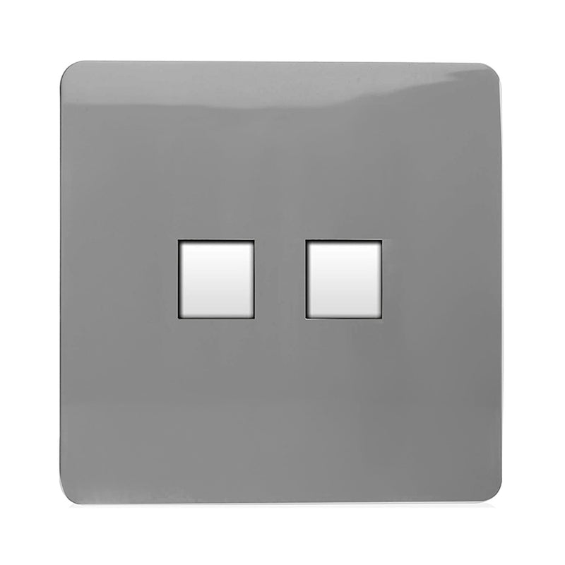 Load image into Gallery viewer, Trendi Switch ART-2PCLG, Artistic Modern Twin PC Ethernet Cat 5&amp;6 Data Outlet Light Grey Finish, BRITISH MADE, (35mm Back Box Required), 5yrs Warranty - 53616
