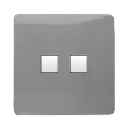 Trendi Switch ART-2TLPLG, Artistic Modern Twin RJ11 Telephone Light Grey Finish, BRITISH MADE, (35mm Back Box Required), 5yrs Warranty - 53657