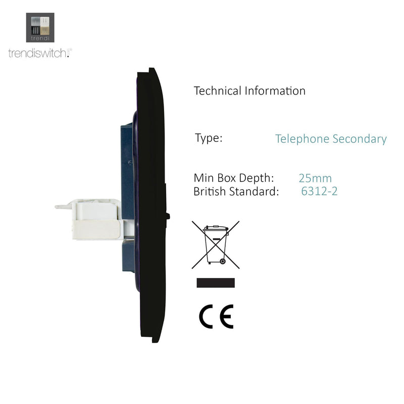 Load image into Gallery viewer, Trendi Switch ART-TLP+PCMBK, Artistic Modern RJ11 Telephone &amp; PC Ethernet Matt Black Finish, BRITISH MADE, (35mm Back Box Required), 5yrs Warranty - 43933
