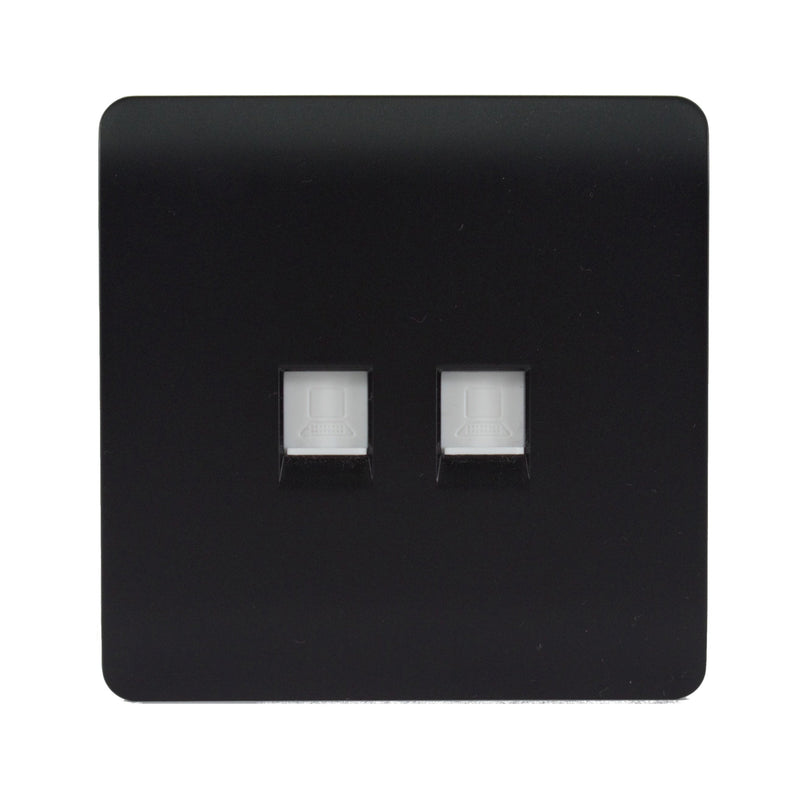 Load image into Gallery viewer, Trendi Switch ART-2PCMBK, Artistic Modern Twin PC Ethernet Cat 5&amp;6 Data Outlet Matt Black Finish, BRITISH MADE, (35mm Back Box Required), 5yrs Warranty - 43839
