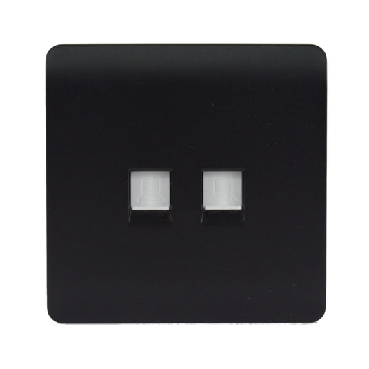 Trendi Switch ART-TLP+PCMBK, Artistic Modern RJ11 Telephone & PC Ethernet Matt Black Finish, BRITISH MADE, (35mm Back Box Required), 5yrs Warranty - 43933