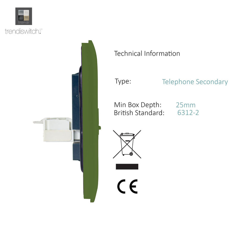 Load image into Gallery viewer, Trendi Switch ART-TLP+PCMG, Artistic Modern RJ11 Telephone &amp; PC Ethernet Moss Green Finish, BRITISH MADE, (35mm Back Box Required), 5yrs Warranty - 54223
