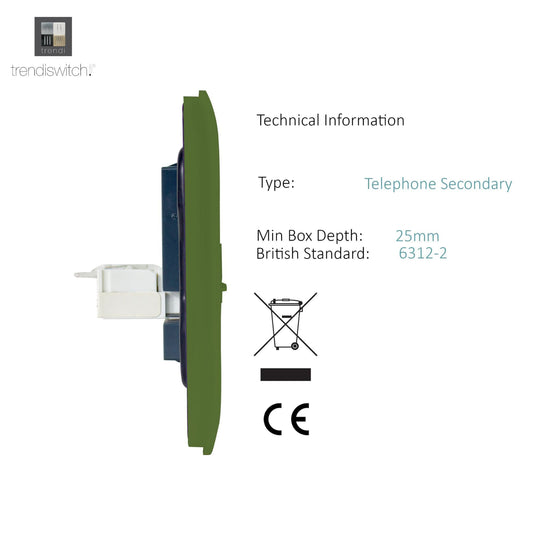 Trendi Switch ART-TLP+PCMG, Artistic Modern RJ11 Telephone & PC Ethernet Moss Green Finish, BRITISH MADE, (35mm Back Box Required), 5yrs Warranty - 54223