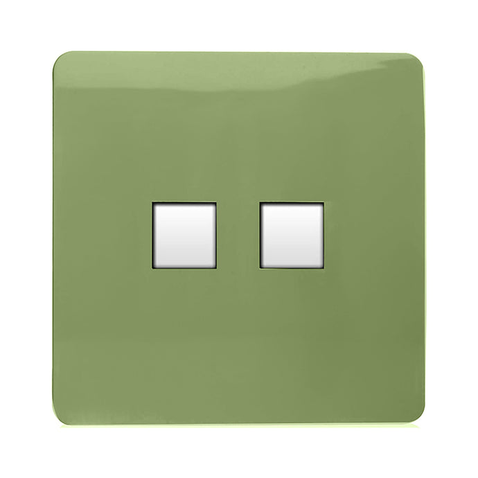 Trendi Switch ART-2PCMG, Artistic Modern Twin PC Ethernet Cat 5&6 Data Outlet Moss Green Finish, BRITISH MADE, (35mm Back Box Required), 5yrs Warranty - 53618