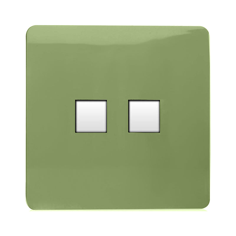 Load image into Gallery viewer, Trendi Switch ART-2PCMG, Artistic Modern Twin PC Ethernet Cat 5&amp;6 Data Outlet Moss Green Finish, BRITISH MADE, (35mm Back Box Required), 5yrs Warranty - 53618
