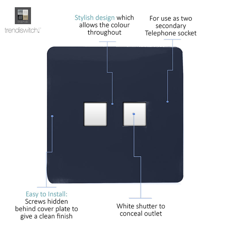 Load image into Gallery viewer, Trendi Switch ART-2PCNV, Artistic Modern Twin PC Ethernet Cat 5&amp;6 Data Outlet Navy Blue Finish, BRITISH MADE, (35mm Back Box Required), 5yrs Warranty - 53619
