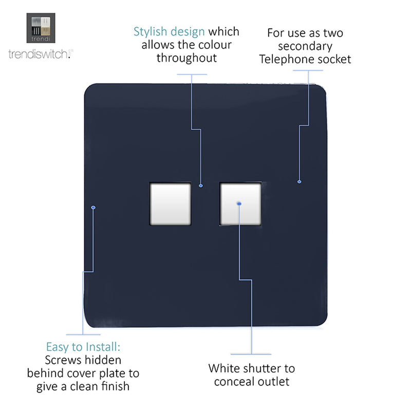 Load image into Gallery viewer, Trendi Switch ART-TLP+PCNV, Artistic Modern RJ11 Telephone &amp; PC Ethernet Navy Blue Finish, BRITISH MADE, (35mm Back Box Required), 5yrs Warranty - 54224
