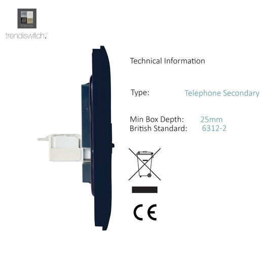 Trendi Switch ART-TLP+PCNV, Artistic Modern RJ11 Telephone & PC Ethernet Navy Blue Finish, BRITISH MADE, (35mm Back Box Required), 5yrs Warranty - 54224