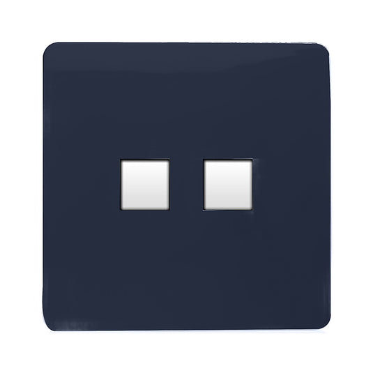 Trendi Switch ART-2PCNV, Artistic Modern Twin PC Ethernet Cat 5&6 Data Outlet Navy Blue Finish, BRITISH MADE, (35mm Back Box Required), 5yrs Warranty - 53619