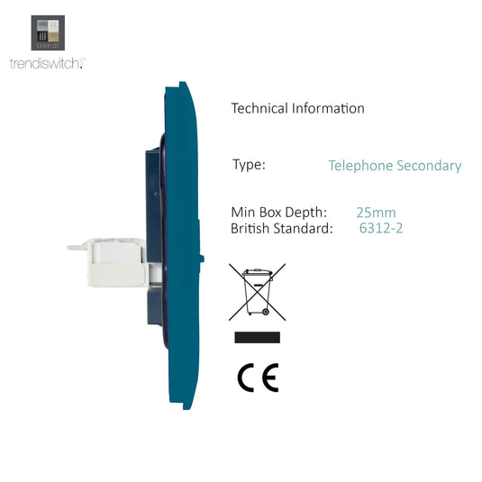Trendi Switch ART-TLP+PCOB, Artistic Modern RJ11 Telephone & PC Ethernet Ocean Blue Finish, BRITISH MADE, (35mm Back Box Required), 5yrs Warranty - 54225