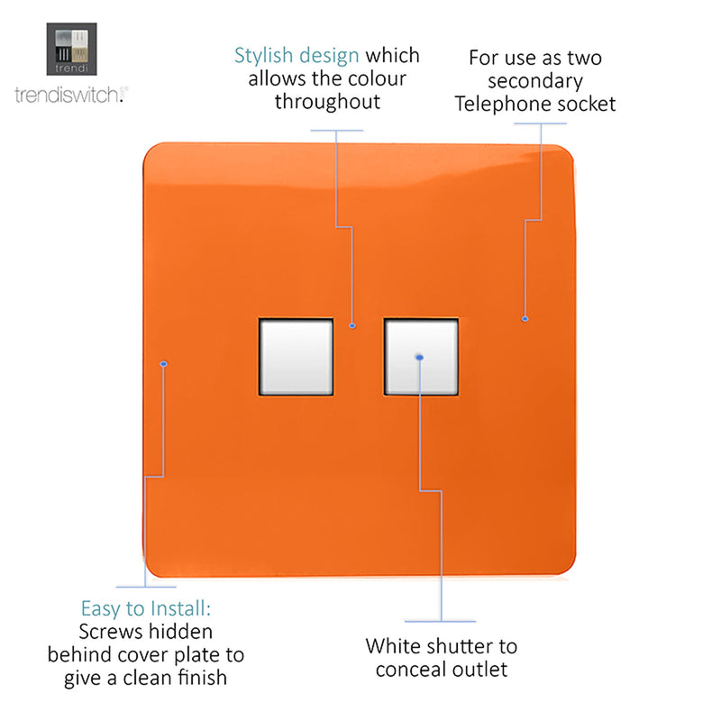 Load image into Gallery viewer, Trendi Switch ART-2PCOR, Artistic Modern Twin PC Ethernet Cat 5&amp;6 Data Outlet Orange Finish, BRITISH MADE, (35mm Back Box Required), 5yrs Warranty - 53621

