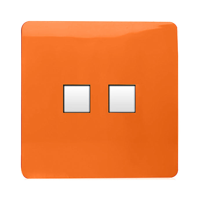 Trendi Switch ART-2PCOR, Artistic Modern Twin PC Ethernet Cat 5&6 Data Outlet Orange Finish, BRITISH MADE, (35mm Back Box Required), 5yrs Warranty - 53621