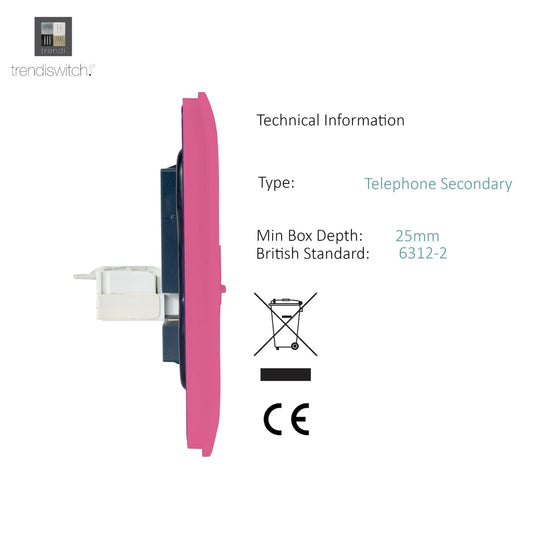 Trendi Switch ART-2PCPK, Artistic Modern Twin PC Ethernet Cat 5&6 Data Outlet Pink Finish, BRITISH MADE, (35mm Back Box Required), 5yrs Warranty - 53622