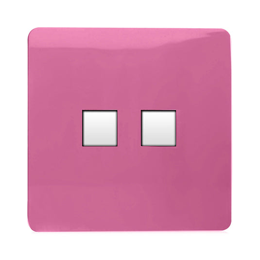 Trendi Switch ART-2PCPK, Artistic Modern Twin PC Ethernet Cat 5&6 Data Outlet Pink Finish, BRITISH MADE, (35mm Back Box Required), 5yrs Warranty - 53622