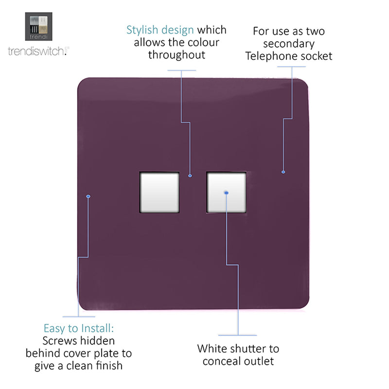 Load image into Gallery viewer, Trendi Switch ART-2PCPL, Artistic Modern Twin PC Ethernet Cat 5&amp;6 Data Outlet Plum Finish, BRITISH MADE, (35mm Back Box Required), 5yrs Warranty - 53623
