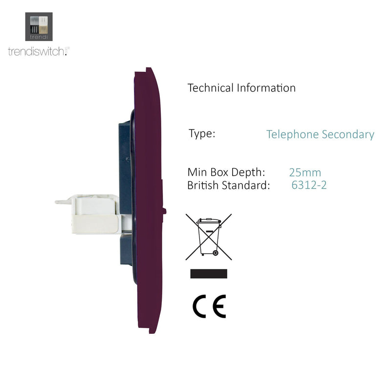 Load image into Gallery viewer, Trendi Switch ART-TLP+PCPL, Artistic Modern RJ11 Telephone &amp; PC Ethernet Plum Finish, BRITISH MADE, (35mm Back Box Required), 5yrs Warranty - 54228
