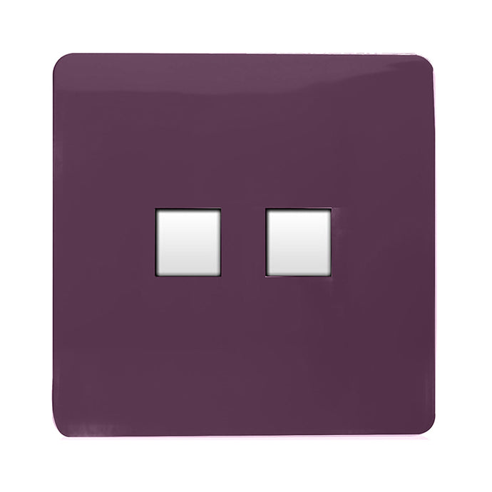 Trendi Switch ART-2PCPL, Artistic Modern Twin PC Ethernet Cat 5&6 Data Outlet Plum Finish, BRITISH MADE, (35mm Back Box Required), 5yrs Warranty - 53623