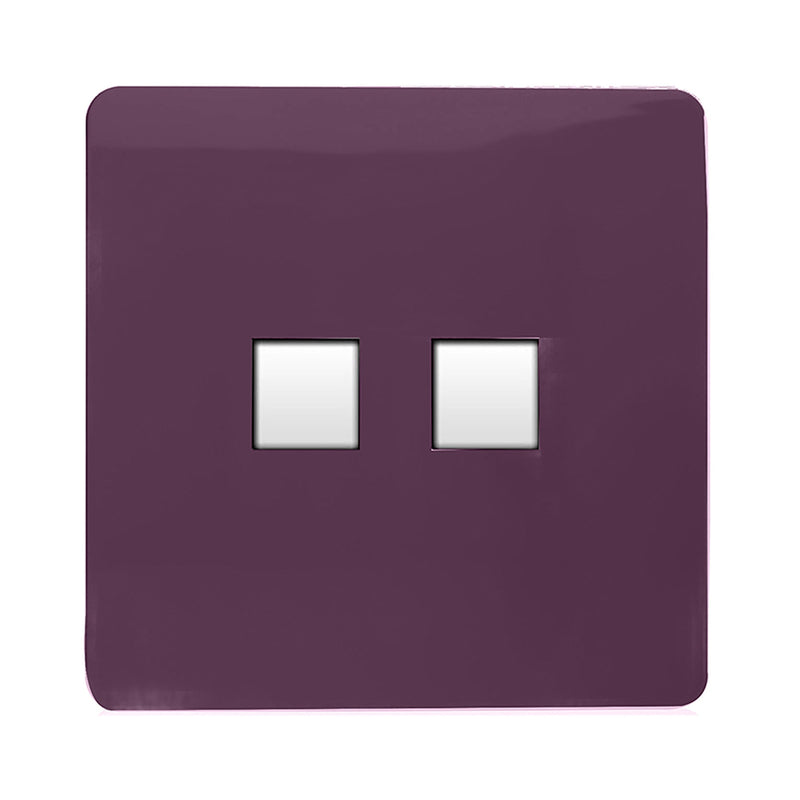 Load image into Gallery viewer, Trendi Switch ART-2PCPL, Artistic Modern Twin PC Ethernet Cat 5&amp;6 Data Outlet Plum Finish, BRITISH MADE, (35mm Back Box Required), 5yrs Warranty - 53623
