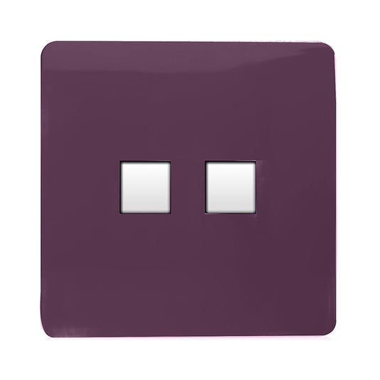 Trendi Switch ART-2PCPL, Artistic Modern Twin PC Ethernet Cat 5&6 Data Outlet Plum Finish, BRITISH MADE, (35mm Back Box Required), 5yrs Warranty - 53623