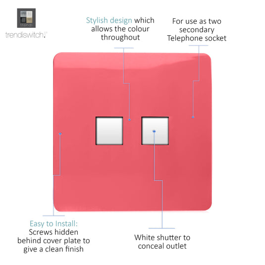 Trendi Switch ART-TLP+PCSB, Artistic Modern RJ11 Telephone & PC Ethernet Strawberry Finish, BRITISH MADE, (35mm Back Box Required), 5yrs Warranty - 54229