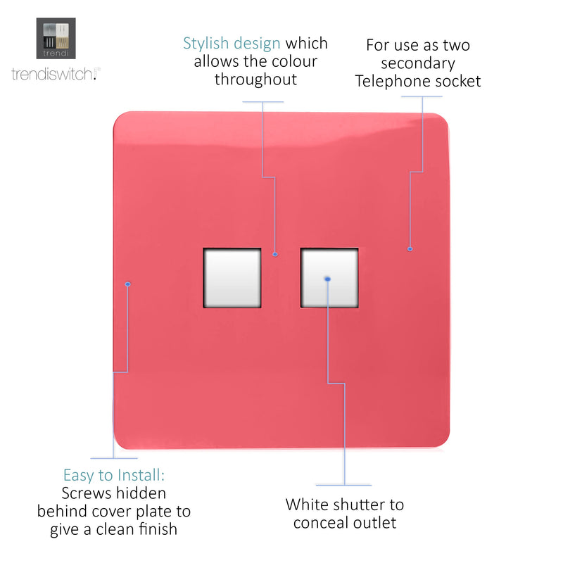 Load image into Gallery viewer, Trendi Switch ART-2TLPSB, Artistic Modern Twin RJ11 Telephone Strawberry Finish, BRITISH MADE, (35mm Back Box Required), 5yrs Warranty - 53665
