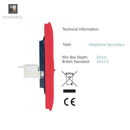 Trendi Switch ART-TLP+PCSB, Artistic Modern RJ11 Telephone & PC Ethernet Strawberry Finish, BRITISH MADE, (35mm Back Box Required), 5yrs Warranty - 54229