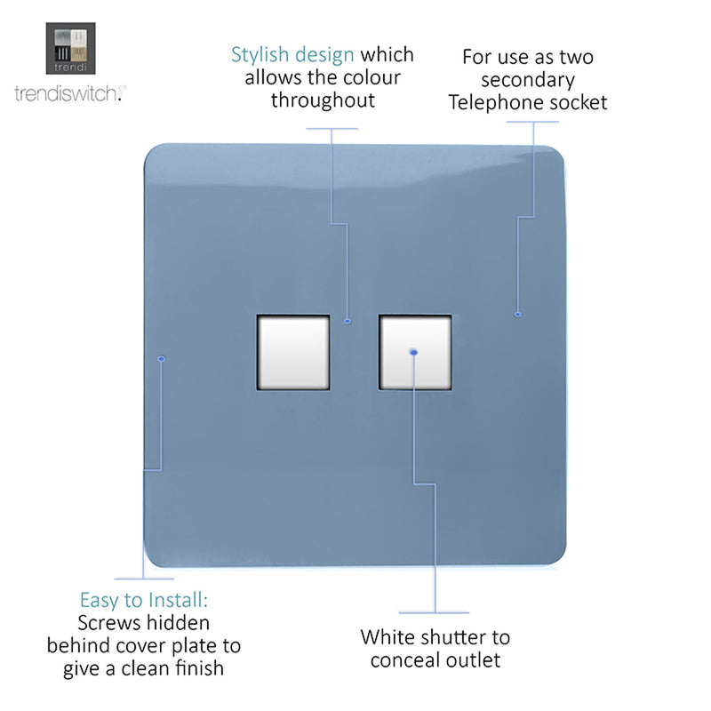 Load image into Gallery viewer, Trendi Switch ART-2TLPSK, Artistic Modern Twin RJ11 Telephone Sky Finish, BRITISH MADE, (35mm Back Box Required), 5yrs Warranty - 53666
