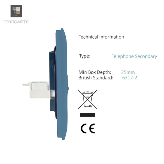 Trendi Switch ART-2TLPSK, Artistic Modern Twin RJ11 Telephone Sky Finish, BRITISH MADE, (35mm Back Box Required), 5yrs Warranty - 53666