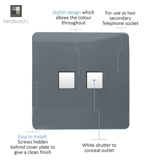 Trendi Switch ART-2PCWG, Artistic Modern Twin PC Ethernet Cat 5&6 Data Outlet Warm Grey Finish, BRITISH MADE, (35mm Back Box Required), 5yrs Warranty - 53626